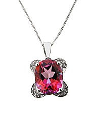 9ct WG Diamond and Pink Topaz Pendant
