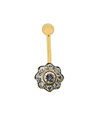 9ct Yellow Gold Crystal Flower Navel Bar