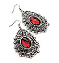 Silver Coloured Red Bead Oval Earrings