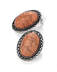Peach and Silver Coloured Oval Earrings