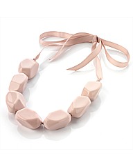 Dusty Pink Chunky Bead Ribbon Necklace