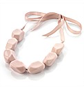 Dusty Pink Chunky Bead Ribbon Necklace