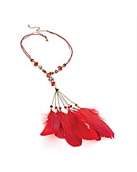 Gold Coloured Red Feather Necklace
