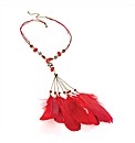 Gold Coloured Red Feather Necklace