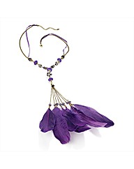 Gold Coloured Purple Feather Necklace