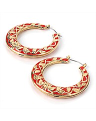Gold Coloured Red Round Earrings