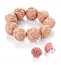Pink Flower Beaded Bracelet and Earrings