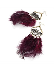 Gold Coloured Purple Feather Earrings