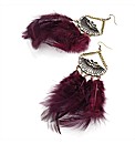 Gold Coloured Purple Feather Earrings