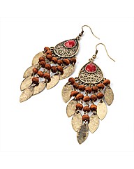 Gold Coloured Red Wood Look Earrings