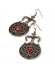 Gold Coloured Red Bead Vase Earrings