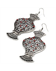 Silver Coloured Red Bead Vase Earrings