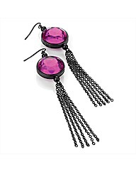 Black & Purple Glass Stone Drop Earrings