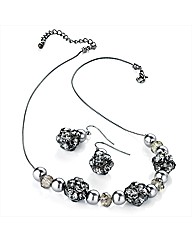 Black and Pearl Effect Bead Necklace Set
