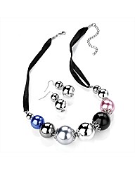 Pink Pearl Metallic Effect Necklace Set