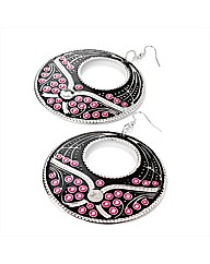 Black & Fuchsia Enamel Round Earrings