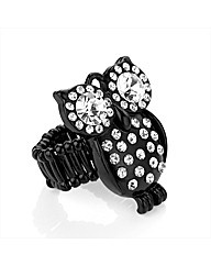 Black Enamel Crystal Owl Ring