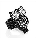 Black Enamel Crystal Owl Ring