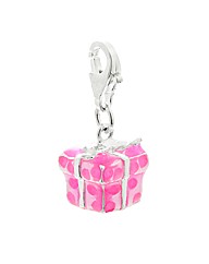 Silver Pink Enamel Gift Box Charm