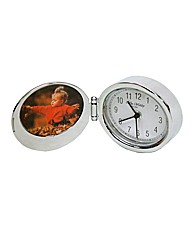 Metal Oval Alarm Clock & Photo - Chrome