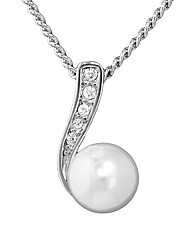 Rhodium Faux Pearl and CZ Pendant