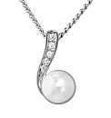 Rhodium Faux Pearl and CZ Pendant