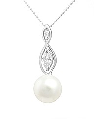 Silver White Pearl and CZ Pendant