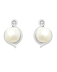 Silver Pearl and CZ Earrings