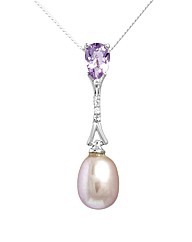 Silver Pearl and Amethyst Drop Pendant
