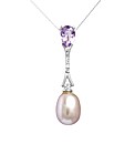 Silver Pearl and Amethyst Drop Pendant