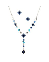 Mood Blue Stone Drop Necklace And Stud