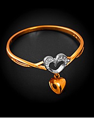 9ct YG Diamond Heart Charm Ring