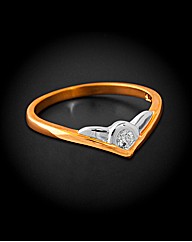 9ct YG Single Diamond Wishbone Ring