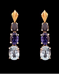 9ct YG Blue Multi Stone Drop Earrings