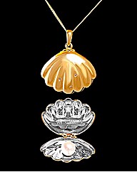 GPS Pearl and Diamond Set Clam Pendant