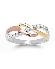 9ct Entwined Three Colour Diamond Ring