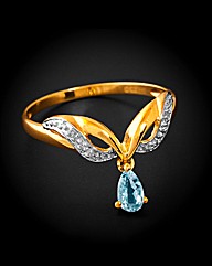 9ct YG Diamond and Blue Topaz Ring