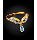 9ct YG Diamond and Blue Topaz Ring