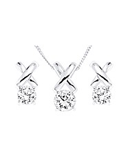 SILVER CZ Kiss Pendant and Earring Set