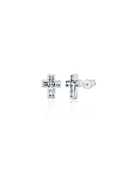 9ct White Gold CZ Cross Stud Earrings