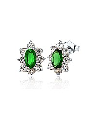 Green and White CZ Marquise Cluster Stud