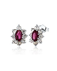 Red and White CZ Marquise Cluster Studs