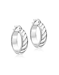 9ct White Gold Striped Creole Earring