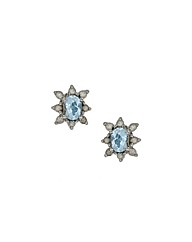 Aquamarine and Diamond Flower Studs
