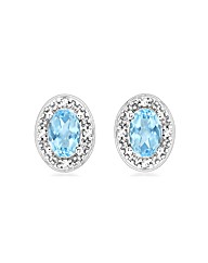 9CT WHITE GOLD DIAMOND & BLUE TOPAZ STUD