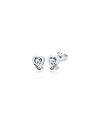Aquamarine and Diamond Heart Studs
