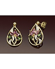 9ct Gold Tormaline&Diamond Lotus Drop