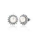 9ct White Gold Pearl CZ Cluster Studs
