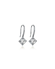 9ct White Gold Square CZ Drop Earrings