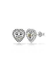 White Gold Heart CZ and Pave Set Studs
